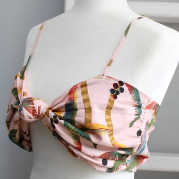 Farm Rio Pink Samba Dos Coqueiros Printed Linen Crop Top Size Medium NWT - Picture 4 of 12